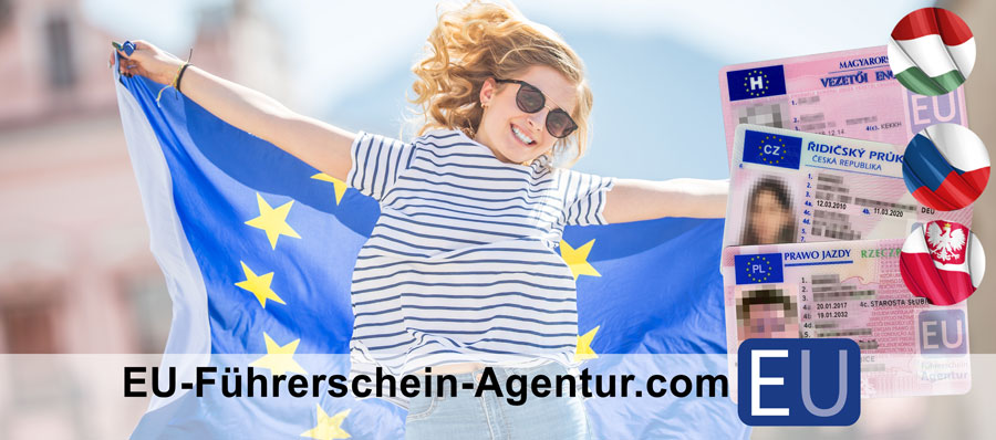 Auslandsführerschein: Fahrerlaubnis vor Europa-Flagge