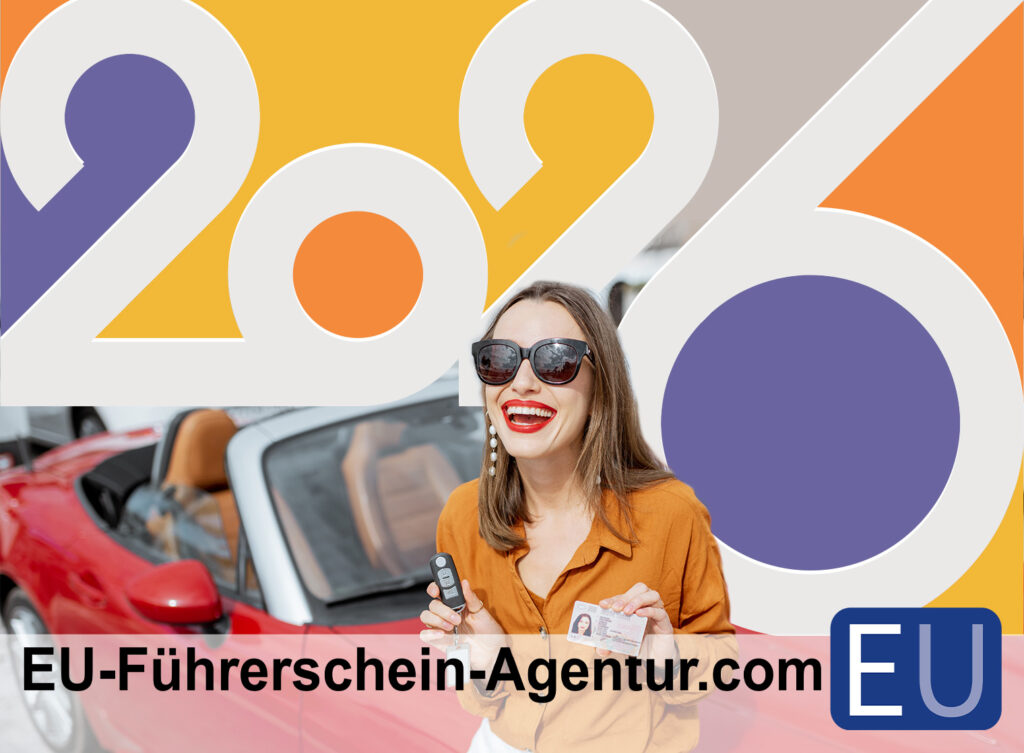 EU-Führerschein 2026 Eine Frau freut sich darüber, ihren neuen EU-Führerschein 2026 in den Händen zu halten,.